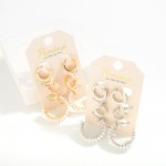 Wholesale set Three Huggie Hoop Earrings Pearl Rhinestone Details L