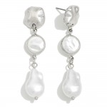 Wholesale pearl Dangle Drop Earring Hammered Metal Post L