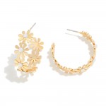 Flower Hoop Earring With Stone Accent 

- Approximately 1" L