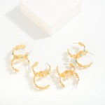 Flower Hoop Earring With Stone Accent 

- Approximately 1" L