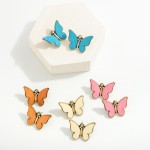 Wholesale metal Backed Wooden Butterfly Post Drop Earrings L