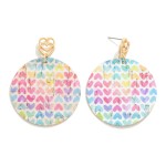 Cork Valentine's Day Themed Circular Drop Earrings With Metal Double Heart Posts

- Approximately 2.25" L