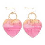 Cork Valentine's Day Heart Drop Earrings With Linked Metal Hoop

- Approximately 2" L