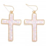 Seed Beaded Cross Drop Earrings With Gold Tone Border

- Approximately 2.5" L