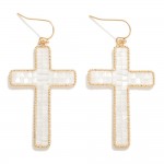 Wholesale seed Beaded Cross Drop Earrings Gold Border L