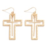 Hammered Metal Cross and Cross Dangle Charm Drop Earrings

- Approximately 2" L