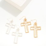 Hammered Metal Cross and Cross Dangle Charm Drop Earrings

- Approximately 2" L