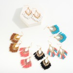 Matte Coated Bead Tassel Drop Earrings With Rhinestone Details

- Approximately 2.25" L