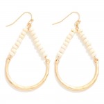 Wholesale wood Beaded Hammered Metal Teardrop Drop Earrings L