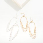 Long Metal Half Oval Drop Earrings Featuring Chain Link and Pearl Accents

- Approximately 3" L