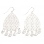 Metal Filigree Teardrop Earring With Pearl Accent 

- Approximately 2" L