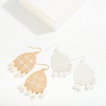 Metal Filigree Teardrop Earring With Pearl Accent 

- Approximately 2" L