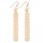 Wholesale metal Geometric Laser Cut Drop Earrings Pearl Accents L