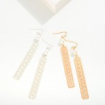 Wholesale metal Geometric Laser Cut Drop Earrings Pearl Accents L