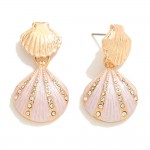 Linked Metal Shell Earrings With Rhinestone Detail

- Approximately 1.25" L