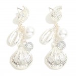 Linked Metal Shell Drop Earrings With Pearl & Faceted Bead Accents 

- Approximately 2.25" L