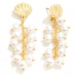 Linked Pearl Drop Earrings Featuring Metal Shell Post 