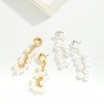 Linked Pearl Drop Earrings Featuring Metal Shell Post 