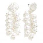 Linked Pearl Drop Earrings Featuring Metal Shell Post 