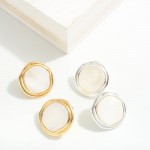 Wholesale mother Pearl Stud Earrings Metal Border L