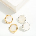 Wholesale mother Pearl Stud Earrings Metal Border L