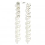 Rhinestone & Pearl Linear Drop Earrings

- Approximately 2.5" L