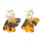 Rhinestone Cluster Drop Earrings Featuring Glitter Acetate Tassels 

- Approximately 1.5" L