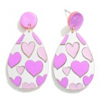 Wholesale reflective Metallic Heart Print Teardrop Drop Earrings L