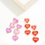 Wholesale leather Printed Waterfall Sweetheart Heart Drop Earrings L