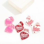 Wholesale kiss me Cowboy Glitter Acetate Heart Drop Earrings Cowboy Hat Stud Po