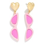 Reflective Glitter Acetate Cat Eye Sunglasses Drop Earrings With Metal Heart Stud Posts

- Approximately 2.25" L