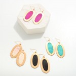 Wholesale wooden Hexagon Drop Earrings Gold Border L