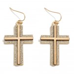 Wholesale rhinestone Cross Drop Earring Wood Details L