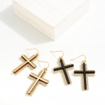 Wholesale rhinestone Cross Drop Earring Wood Details L