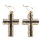 Rhinestone Cross Drop Earring With Wood Details 

- Approximately 1.75" L