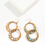 Wooden Hoop Drop Earrings Featuring Stone Details 

- Approximately 2" L