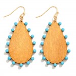 Wooden Teardrop Earring With Stone Button Detail

- Approximately 2.25"L