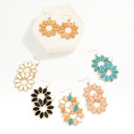 Wholesale wood Flower Petal Hoop Drop Earrings Rhinestone Details L