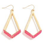 Wholesale gold Diamond Frame Drop Earrings Threading Detail L