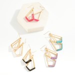 Wholesale gold Diamond Frame Drop Earrings Threading Detail L