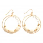 Wholesale hammered Metal Linked Hoop Post Drop Earrings Gold Wood Bead Details L