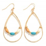 Hammered Metal Linked Teardrop Drop Earrings Featuring Wood & Gold Tone Beads

- Approximately 2.5" L