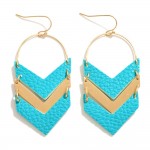 Vegan Leather & Metal Tone Chevron Drop Earrings

- Approximately 2.5" L