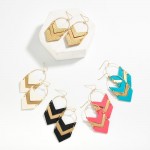 Wholesale vegan Leather Metal Chevron Drop Earrings L