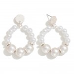 Metal Tone Beaded Drop Hoop Earrings With Pearl Detail

- Approximately 1.5" L