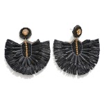 Fanned Raffia Post Drop Earrings Featuring Seed Bead & Rhinestones

- Approximately 2.75" L