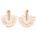 Fanned Raffia Post Drop Earrings Featuring Seed Bead & Rhinestones

- Approximately 2.75" L