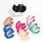 Wholesale fanned Raffia Post Drop Earrings Seed Bead Rhinestones L