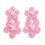 Raffia Wrapped Linked Flower Drop Earring With Pearl Beaded Accent

- Approximately 2.25" L