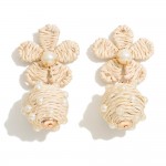 Wholesale raffia Flower Drop Earring Pearl Details L